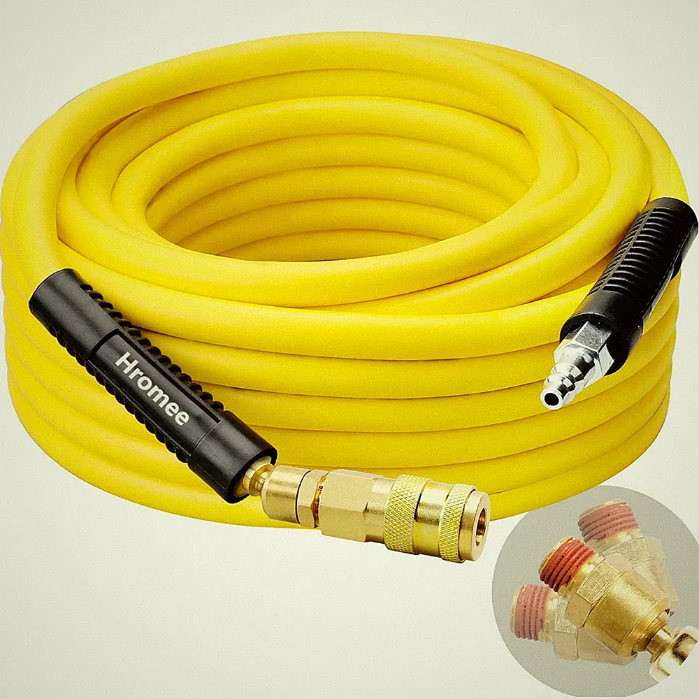 Air Compressor Hose 3/8 in x 50 ft Hybrid Rubber & PVC Hose with 1/4 in MNPT...