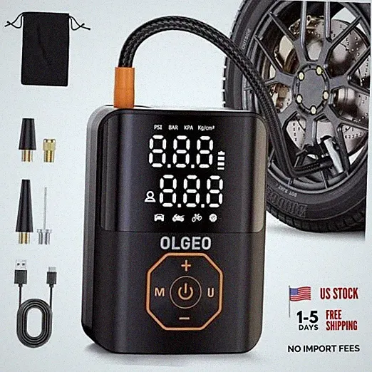 Olgeo Tire Inflator Portable Air Compressor, 160PSI Air Pump for Car, Jet Black